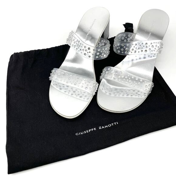 Giuseppe Zanotti Womens Size 38.5 Crystal-Embellished PVC Mules Sandals Silver - Picture 2 of 11